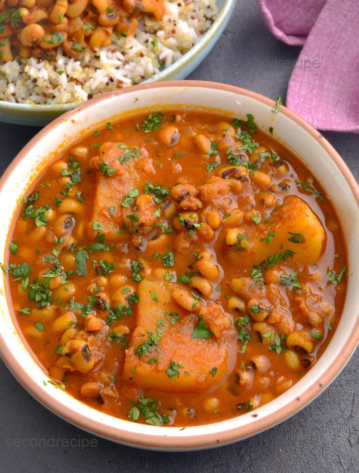 Black eyed beans curry a simple recipe with onion,tomatoes and spices